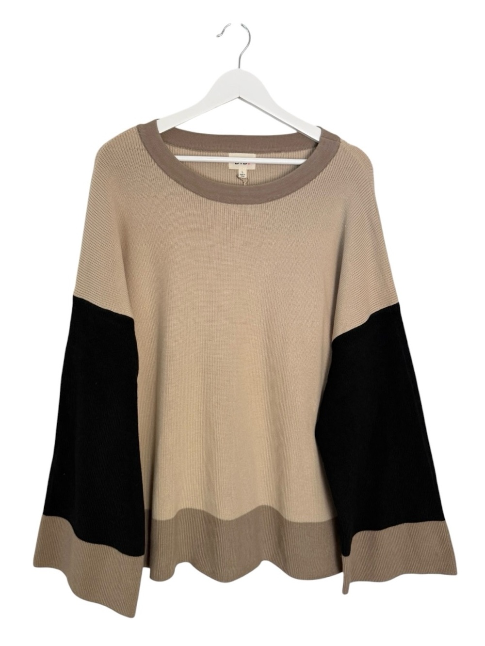 NWT BiBi Wool Colorblock Long Sleeve Oversized Sweater Brown Tan Black Large